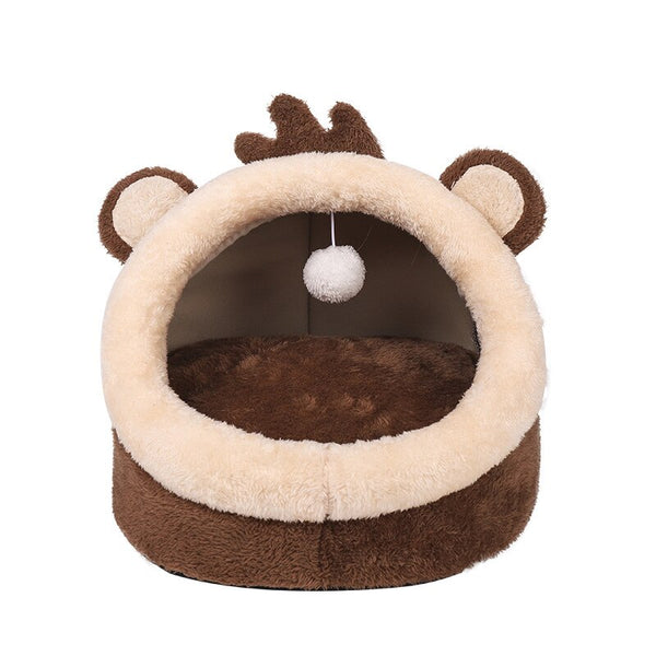 Pet Bed Dog House Winter Warm Sleeping Cage Soft Cozy Puppy Kennel for Dogs Cats Semi-Enclosed Monkey-shaped Cushion Pets Nest | Vimost Shop.