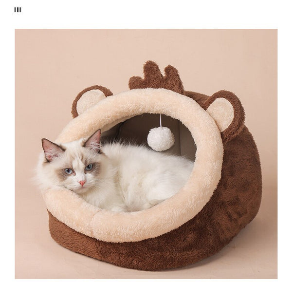 Pet Bed Dog House Winter Warm Sleeping Cage Soft Cozy Puppy Kennel for Dogs Cats Semi-Enclosed Monkey-shaped Cushion Pets Nest | Vimost Shop.