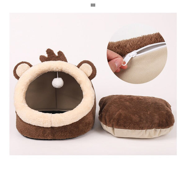 Pet Bed Dog House Winter Warm Sleeping Cage Soft Cozy Puppy Kennel for Dogs Cats Semi-Enclosed Monkey-shaped Cushion Pets Nest | Vimost Shop.