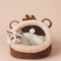 Pet Bed Dog House Winter Warm Sleeping Cage Soft Cozy Puppy Kennel for Dogs Cats Semi-Enclosed Monkey-shaped Cushion Pets Nest