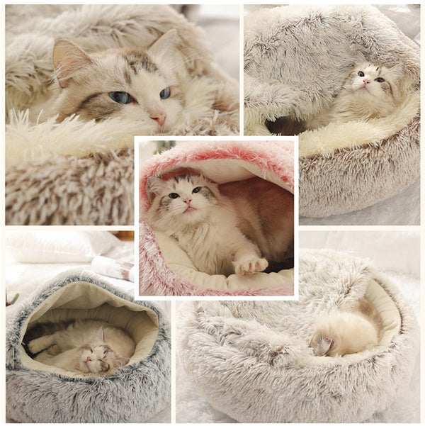 Hot Plush Round Cat Bed Cat Warm House Soft Long Plush Pet Dog Bed For Small Dogs Cat Nest 2 In 1 Pet Bed Cushion Sleeping Sofa | Vimost Shop.
