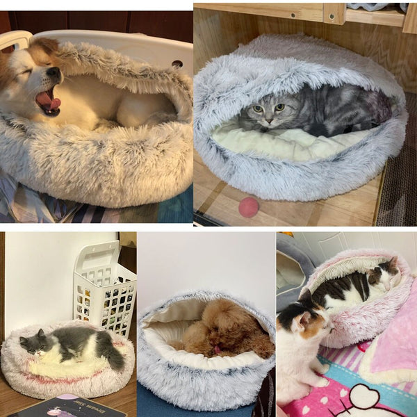 Hot Plush Round Cat Bed Cat Warm House Soft Long Plush Pet Dog Bed For Small Dogs Cat Nest 2 In 1 Pet Bed Cushion Sleeping Sofa | Vimost Shop.