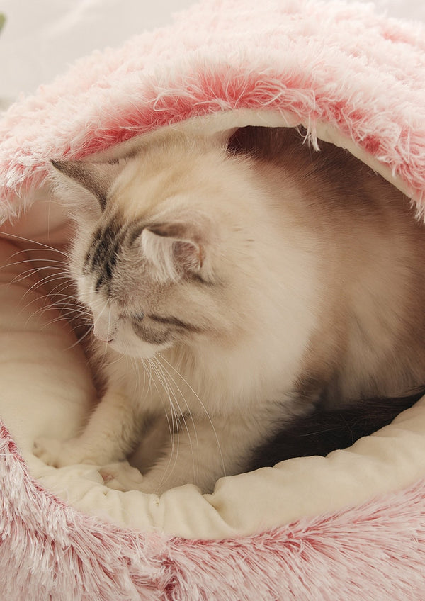 Hot Plush Round Cat Bed Cat Warm House Soft Long Plush Pet Dog Bed For Small Dogs Cat Nest 2 In 1 Pet Bed Cushion Sleeping Sofa | Vimost Shop.