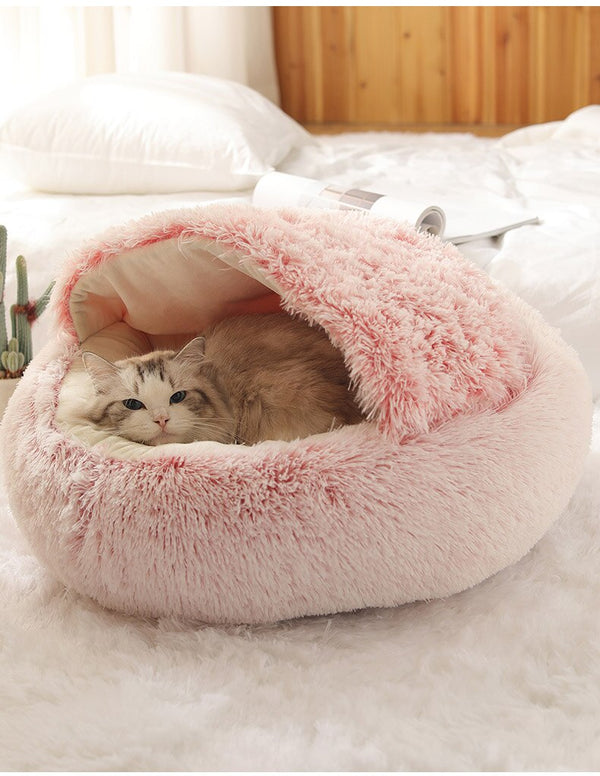 Hot Plush Round Cat Bed Cat Warm House Soft Long Plush Pet Dog Bed For Small Dogs Cat Nest 2 In 1 Pet Bed Cushion Sleeping Sofa | Vimost Shop.
