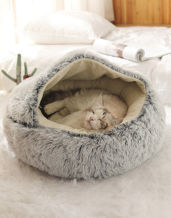 Hot Plush Round Cat Bed Cat Warm House Soft Long Plush Pet Dog Bed For Small Dogs Cat Nest 2 In 1 Pet Bed Cushion Sleeping Sofa | Vimost Shop.
