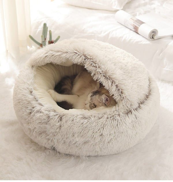 Hot Plush Round Cat Bed Cat Warm House Soft Long Plush Pet Dog Bed For Small Dogs Cat Nest 2 In 1 Pet Bed Cushion Sleeping Sofa | Vimost Shop.