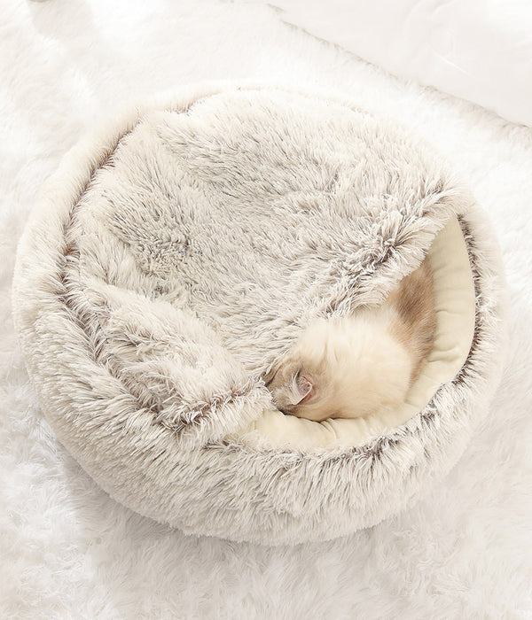 Hot Plush Round Cat Bed Cat Warm House Soft Long Plush Pet Dog Bed For Small Dogs Cat Nest 2 In 1 Pet Bed Cushion Sleeping Sofa | Vimost Shop.