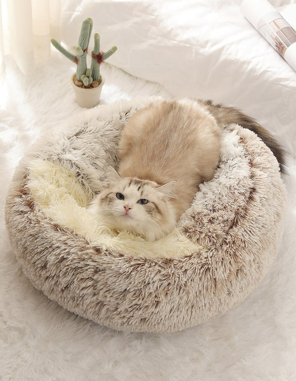 Hot Plush Round Cat Bed Cat Warm House Soft Long Plush Pet Dog Bed For Small Dogs Cat Nest 2 In 1 Pet Bed Cushion Sleeping Sofa | Vimost Shop.