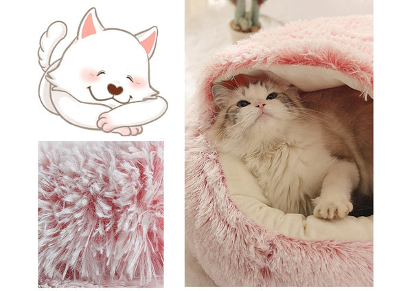 Hot Plush Round Cat Bed Cat Warm House Soft Long Plush Pet Dog Bed For Small Dogs Cat Nest 2 In 1 Pet Bed Cushion Sleeping Sofa | Vimost Shop.