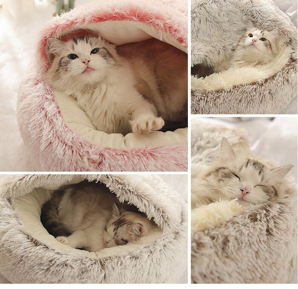 Hot Plush Round Cat Bed Cat Warm House Soft Long Plush Pet Dog Bed For Small Dogs Cat Nest 2 In 1 Pet Bed Cushion Sleeping Sofa | Vimost Shop.