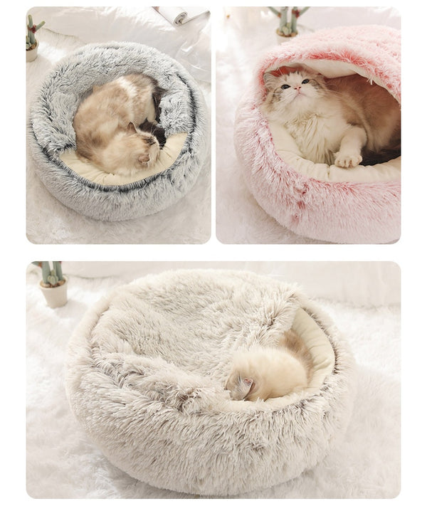Hot Plush Round Cat Bed Cat Warm House Soft Long Plush Pet Dog Bed For Small Dogs Cat Nest 2 In 1 Pet Bed Cushion Sleeping Sofa | Vimost Shop.