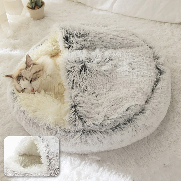 Hot Plush Round Cat Bed Cat Warm House Soft Long Plush Pet Dog Bed For Small Dogs Cat Nest 2 In 1 Pet Bed Cushion Sleeping Sofa | Vimost Shop.