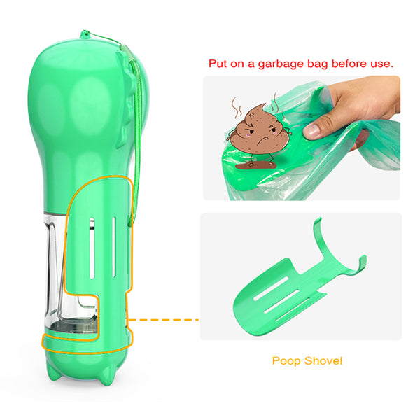 300ML Portable Pet Water Bottle with Poop Shovel Garbage Bags Travel Outdoor Dog Cats Feeders Sport Drinking Water Bottles | Vimost Shop.