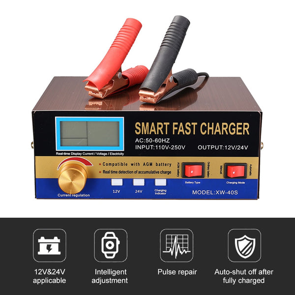 Intelligent Automatic Battery Charger 12V/24VReconditioner Pulse Repair with Digital Display for Car Cell Motorcycle AGM Battery | Vimost Shop.