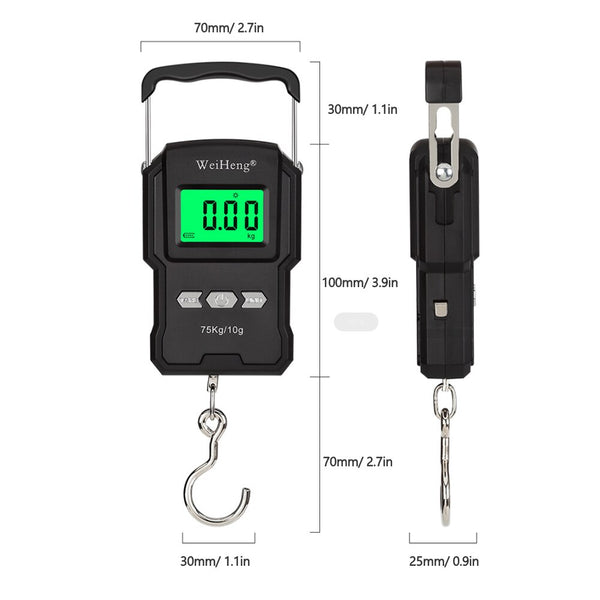 WeiHeng A27L/A27L-B 75kg/10g Rechargable with Tapes Length Measure Hook Scale High Precisions Five Units Switch with Backlight | Vimost Shop.
