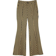 Yellow Plaid High Waist Casual Women Flare Pants Spring ELF British Chic Korean Ladies Basic Daily Trouser