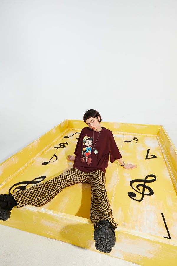 Yellow Plaid High Waist Casual Women Flare Pants Spring ELF British Chic Korean Ladies Basic Daily Trouser