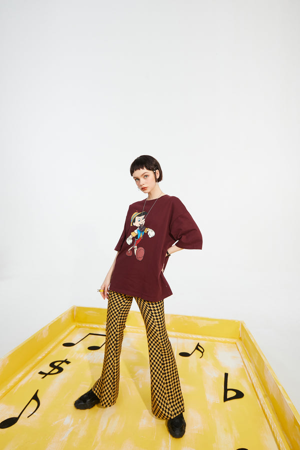 Yellow Plaid High Waist Casual Women Flare Pants Spring ELF British Chic Korean Ladies Basic Daily Trouser