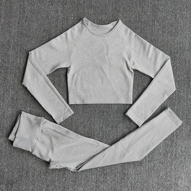Yoga Set Seamless Women's Sportswear Workout Clothes Athletic Wear Gym Legging Fitness Bra Crop Top Long Sleeve Sports Suits