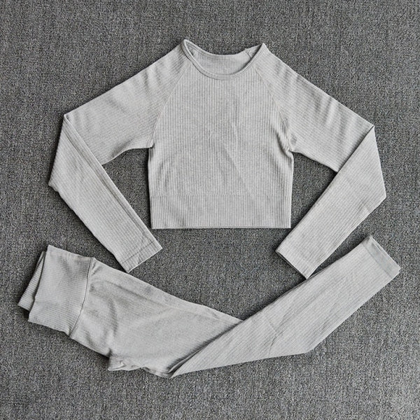 Yoga Set Seamless Women's Sportswear Workout Clothes Athletic Wear Gym Legging Fitness Bra Crop Top Long Sleeve Sports Suits