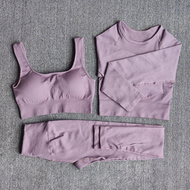 Yoga Set Seamless Women's Sportswear Workout Clothes Athletic Wear Gym Legging Fitness Bra Crop Top Long Sleeve Sports Suits