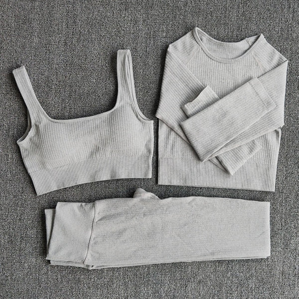 Yoga Set Seamless Women's Sportswear Workout Clothes Athletic Wear Gym Legging Fitness Bra Crop Top Long Sleeve Sports Suits