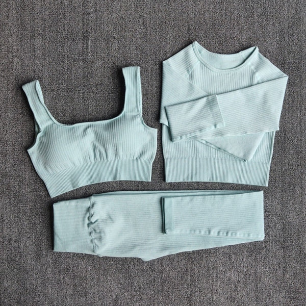Yoga Set Seamless Women's Sportswear Workout Clothes Athletic Wear Gym Legging Fitness Bra Crop Top Long Sleeve Sports Suits