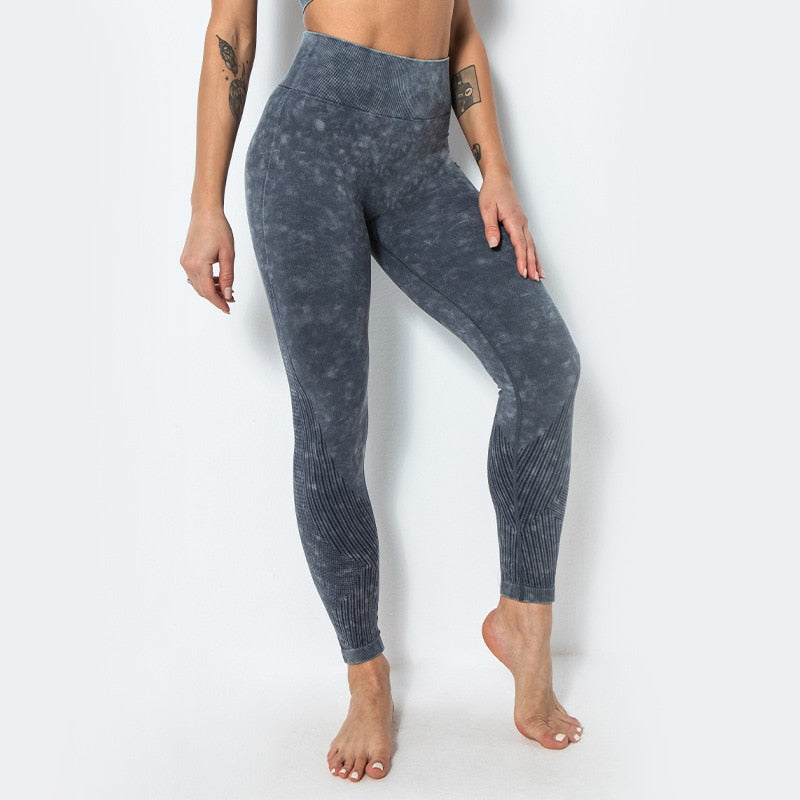 ACID WASH Seamless Workout Training Compression Tights Women High Waist Tummy Control Fitness Sport Legging Yoga Pants