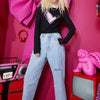 Solid High Waist Washed Casual Denim Jeans Woman,Spring ELF Pure Ripped Hole Diamond Beaded Ladies,Daily Trousers