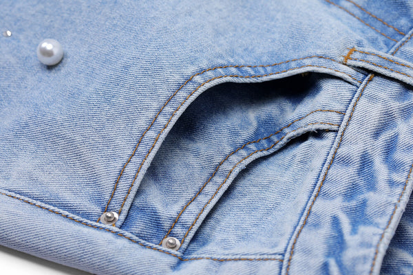 Solid High Waist Washed Casual Denim Jeans Woman,Spring ELF Pure Ripped Hole Diamond Beaded Ladies,Daily Trousers