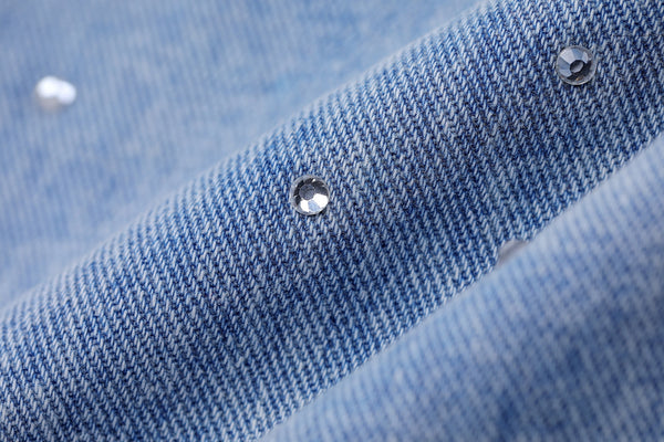 Solid High Waist Washed Casual Denim Jeans Woman,Spring ELF Pure Ripped Hole Diamond Beaded Ladies,Daily Trousers