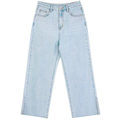 Solid High Waist Washed Casual Split Hem Flare Jeans Women,Spring Pure Letter Embroidery Ladies Basic Daily Trouser