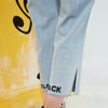 Solid High Waist Washed Casual Split Hem Flare Jeans Women,Spring Pure Letter Embroidery Ladies Basic Daily Trouser