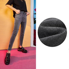 Solid High Waist Washed Casual Denim Jeans Woman,Summer ELF Pure Ripped Hole Chic Sexy Ladies,Daily Trousers