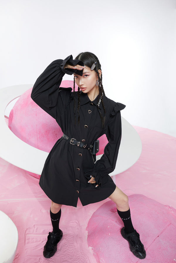 Harajuku Cartoon Print High Waist Casual Shirt Dresses Women Spring Stylish Punk Ladies Vintage Summer Dress