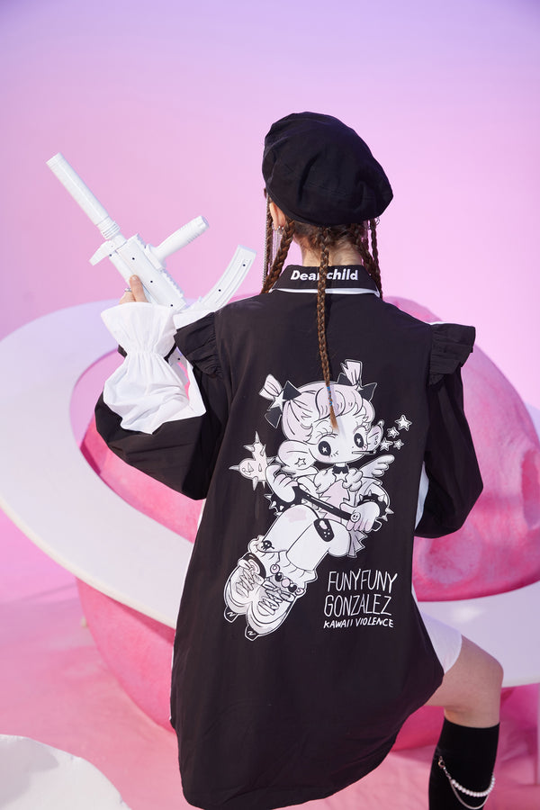 Harajuku Cartoon Print High Waist Casual Shirt Dresses Women Spring Stylish Punk Ladies Vintage Summer Dress