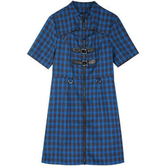 Plaid Chinese Style A Line Casual Vintage Dresses Women,Spring Chic Zipper Korean Ladies Summer Cheongsam Dress