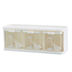 3 Grids Spoon Kitchen With Lid Container Seasoning Box Herb Spices Storage Condiment Jar Cooking Seasoning Box Pattern Random 1