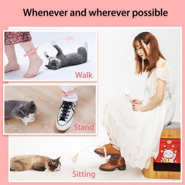 Funny Cat Collar Toy Feather Teaser Stick Interesting Automatic Cat Toy Foot Interactive Cats Teaser Feather Kitten Toys | Vimost Shop.