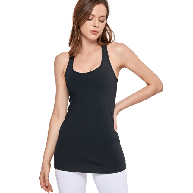 Racerback Workout Tank Tops for Women Long Athletic Yoga Tops Sleeveless Shirts Slim Fit