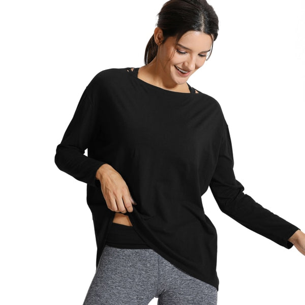 Long Sleeve Workout Shirts for Women Loose Fit-Pima Cotton Yoga Shirts, Casual Fall Tops Shirts