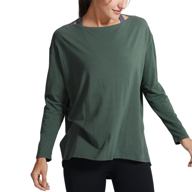 Long Sleeve Workout Shirts for Women Loose Fit-Pima Cotton Yoga Shirts, Casual Fall Tops Shirts