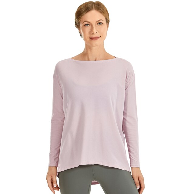 Long Sleeve Workout Shirts for Women Loose Fit-Pima Cotton Yoga Shirts, Casual Fall Tops Shirts