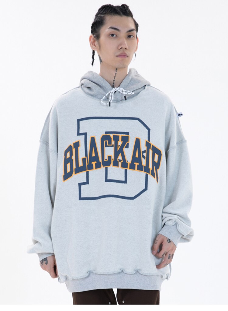 Hoodie Men Hit Color Letter Patch Hooded Sweatshirt Pullover Spring Harajuku College Style Simple All-match Streetwear