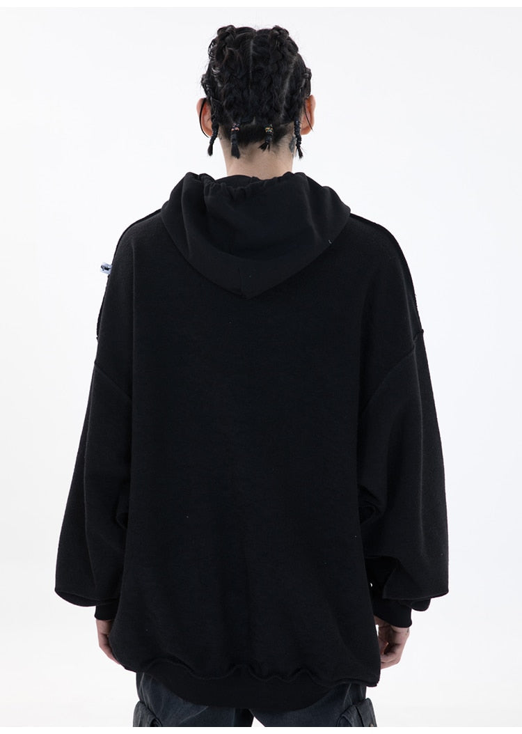Hoodie Men Hit Color Letter Patch Hooded Sweatshirt Pullover Spring Harajuku College Style Simple All-match Streetwear