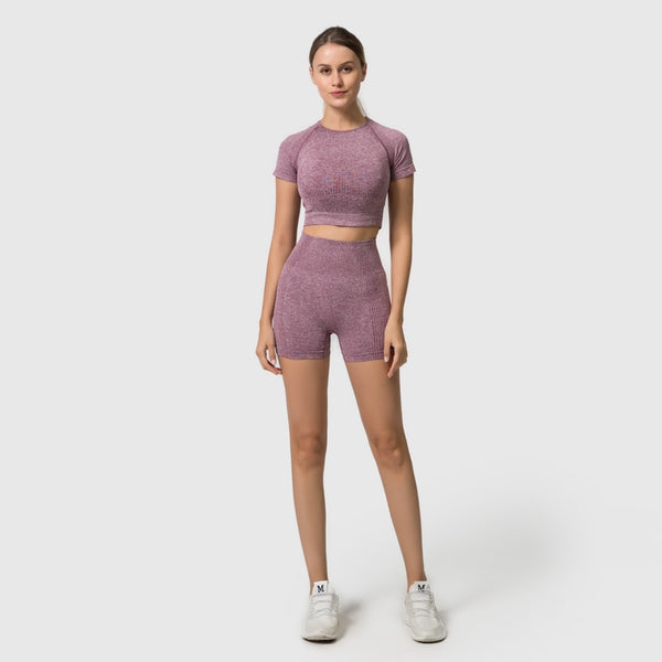 Seamless Women Yoga Set Crop Top Short Sleeve Shirt Fitness Shorts Workout Clothes For Women Gym Clothing Yoga Sport Set