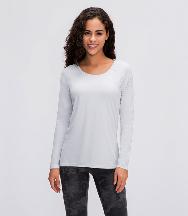 Naked-feel Fabric Skin Friendly Workout Yoga Long Sleeved Shirts Women Breathable Lightweight Loose Running Sport Tops