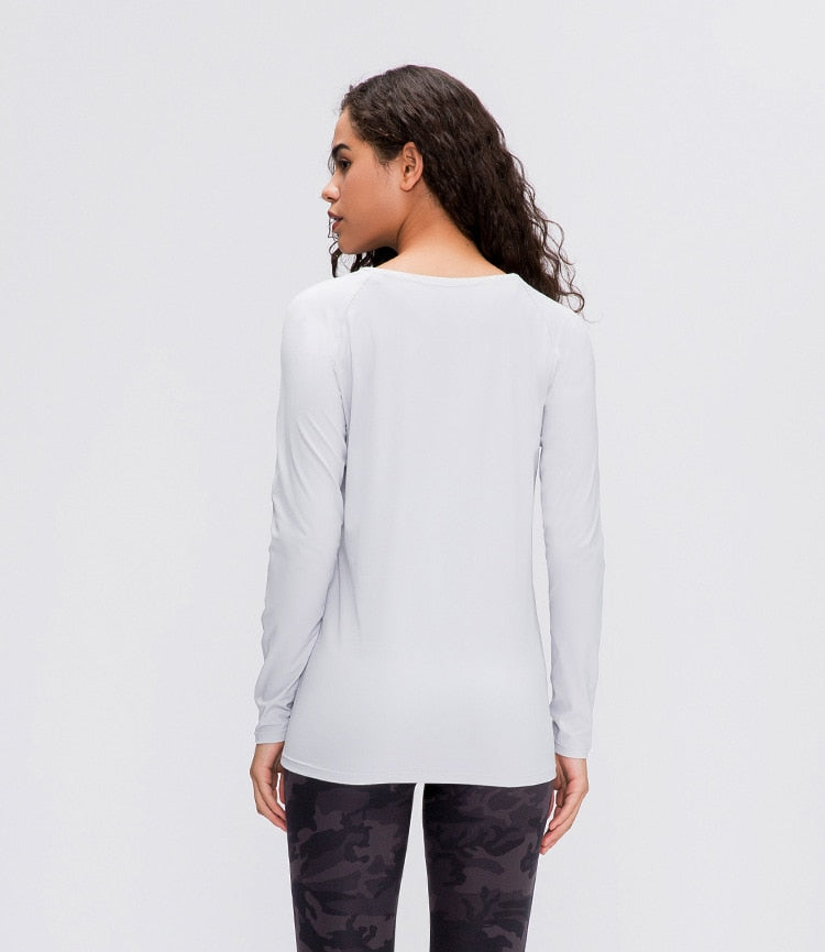 Naked-feel Fabric Skin Friendly Workout Yoga Long Sleeved Shirts Women Breathable Lightweight Loose Running Sport Tops