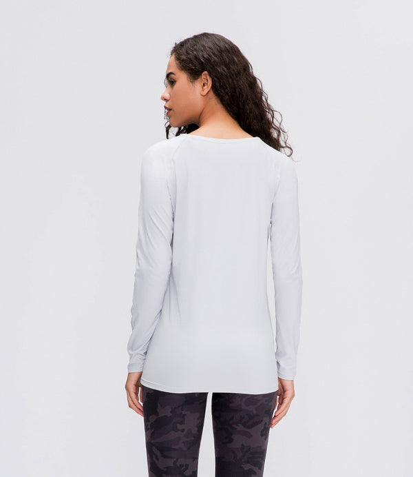 Naked-feel Fabric Skin Friendly Workout Yoga Long Sleeved Shirts Women Breathable Lightweight Loose Running Sport Tops