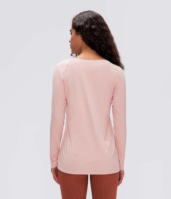 Naked-feel Fabric Skin Friendly Workout Yoga Long Sleeved Shirts Women Breathable Lightweight Loose Running Sport Tops